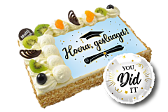 Foto/logotaart Geslaagd 18-20 personen met gratis geslaagd cadeau
