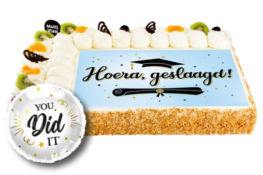 Foto/logotaart Geslaagd 36-40 personen + gratis ballon you did it